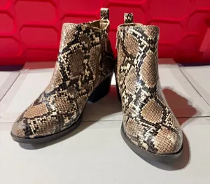 Kim Rogers Snake-Print Ankle Booties in Brown and Black thumbnail 1