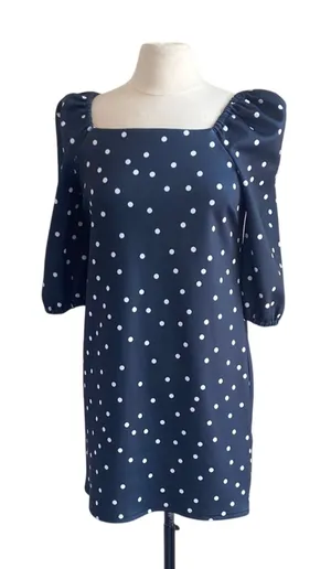 ASOS Puff Sleeve Dress Womens Sz 6 Navy Polka Dot Square Neck Mini thumbnail 1