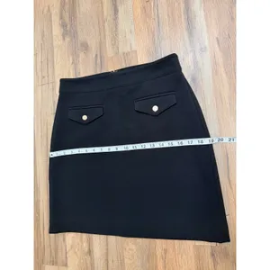 LOFT Black Pencil Skirt Size 4 Petite Gold Button Back Flap Detail thumbnail 7