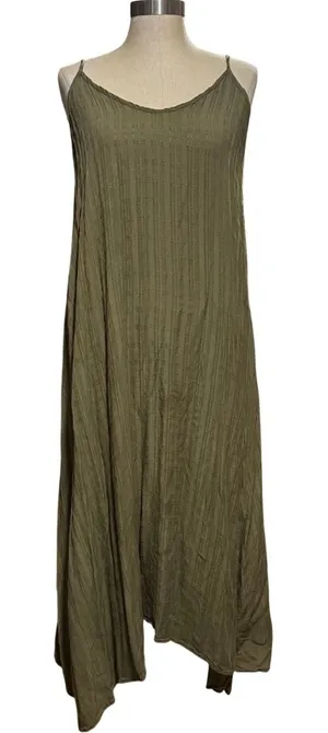 Nordstrom Rack‎ XS Olive Green Textured Handkerchief Hem Spaghetti Strap Dress thumbnail 1