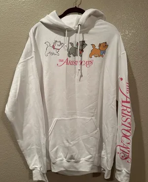 NWOT Disney the Aristocats white Hoodie ft Marie, Berlioz, and Toulouse XL thumbnail 1