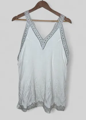 ASTR Embroidered Tunic Tank Top Ivory Size Large thumbnail 3