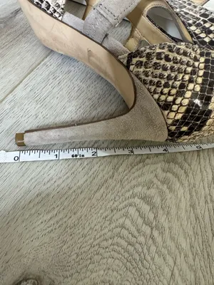 Ivanka Trump Taupe Suede Cutout Stiletto Heels with Snake-Print Trim thumbnail 6