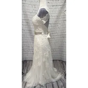 NWT David’s Bridal Ivory Cap Sleeve Lace Trumpet Wedding Dress Size 2 - $599 thumbnail 6