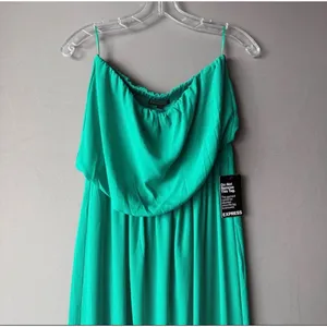 Express S Green Maxi Dress Strapless Popover Coastal Resortwear‎ Beachy NWT thumbnail 2