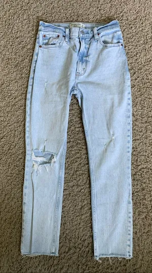 A&F 0/25 high rise skinny light wash denim blue jeans thumbnail 1