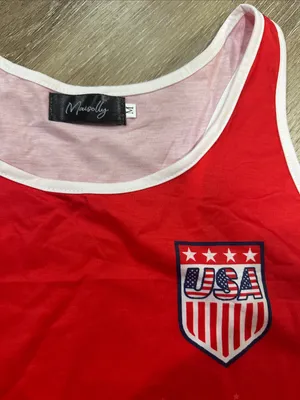 Red USA Star Print Womens USA soccer Tank Top thumbnail 2