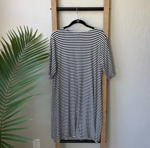NWOT Old Navy Black and White Striped Stretch Flare Midi Dress thumbnail 4