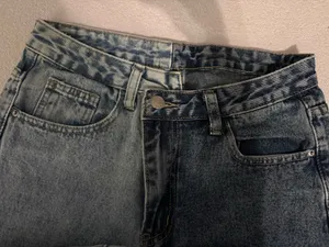 Two-tone uneven wide leg contrast jeans NWOT thumbnail 2