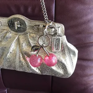 Pink Glitter Cherry Bag Charm, Silver Tone thumbnail 2