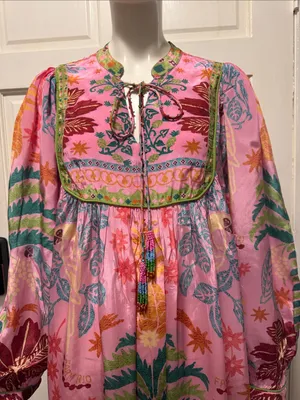 Fruits Queen Scarf Midi Dress Floral Bohemian Long Sleeve Size Medium thumbnail 4