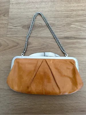 Hobo Hayward Brown Leather Chain Strap Kisslock Clutch Shoulder Bag Purse thumbnail 2