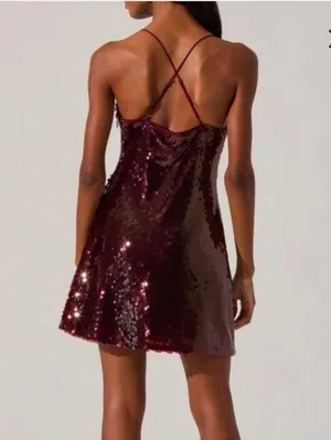 ASTR The Label Burgundy Sequin Mini Dress M thumbnail 2