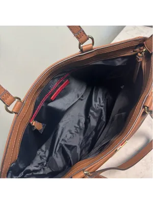 Women's Tommy Hilfiger Brown Tote Bag Large Red White Blue Logo Shopper Purse thumbnail 7