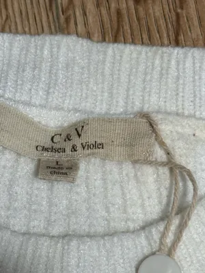 Chelsea &‎ Violet Ivory Cropped Waffle Pullover with Side Ties thumbnail 3