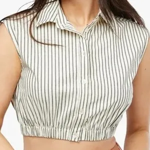 NWT Weworewhat Cropped Sleeveless Popover Shirt Small Antique White Grey Stripe thumbnail 11