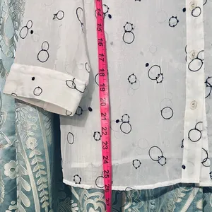Source Unknown Funky White Sheer Top Size 1 X Black Circle 3/4 Sleeves Embroidery Button Front thumbnail 4