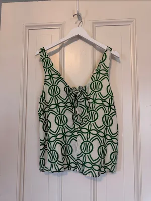 Maeve Sleeveless Green Geometric Tie-Front Tank Top thumbnail 8