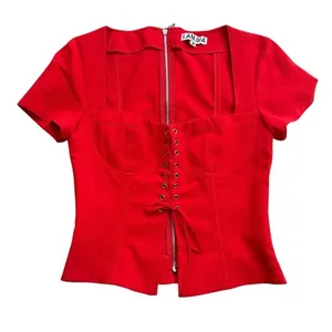 I. Am. Gia Womens Size M Evita Corset Crop Top Bright Red‎ Square Neck Going Out thumbnail 2