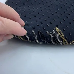 Vintage Y2K satin beaded black clutch. Snap front thumbnail 4
