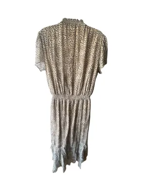 Lovestitch Leopard Print High Low Midi Dress L Boho Chiffon Ruffle Tiered thumbnail 2