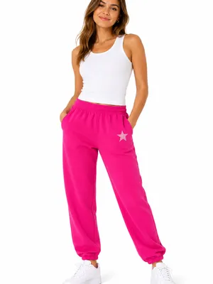 NWT $78 Aqua Athletic Pink Star‎ cropped jogger Sweatpants size XS thumbnail 2
