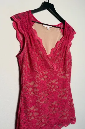 Y2K Romantic coquette pink lace top thumbnail 1