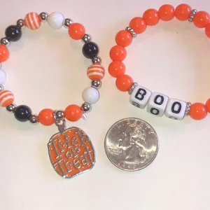 Halloween 'Trick or Treat' Orange & Black Beaded Bracelet Set thumbnail 4