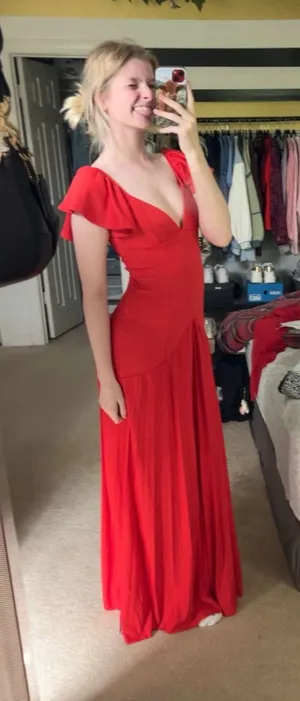 ASOS Red Flutter Sleeve V-Neck Maxi Gown thumbnail 1