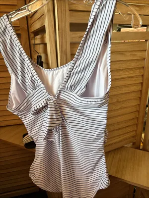Striped Scoop Neck Swimsuit- White with Thin Black Stripes 2XL NWOT thumbnail 5
