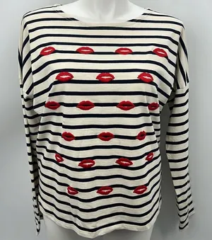 J Crew striped embroidered lips long sleeve oversized top thumbnail 1