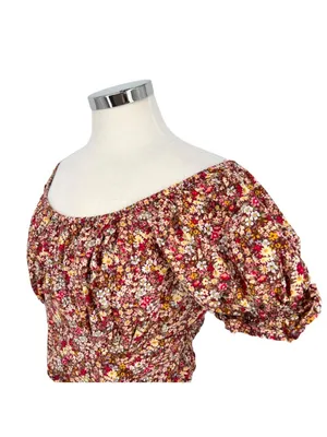 Sim & Sam Floral Off-Shoulder Puff Sleeve Crop Top Size XL thumbnail 2