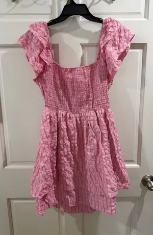 Simply Southern Pink Ruffle Sleeve Tie Back Dress XL thumbnail 1