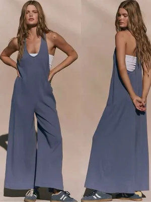Free People Bohemian Zena One Piece Wide Leg Jumpsuit Periwinkle Blue Small NWT thumbnail 2