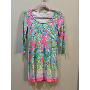 Lilly Pulitzer Beacon Pima Cotton Shift‎ Dress In Tiki Pink Royal Lime Size XXS thumbnail 3