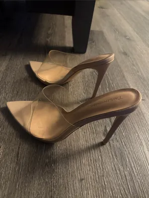 Nude Pointed Clear PVC Mule Heels Tan Size 9 thumbnail 5