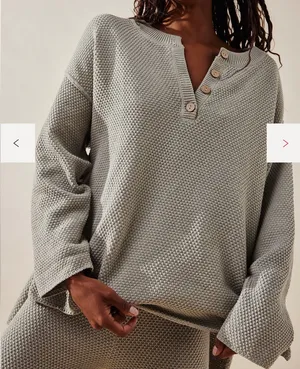 Free People Beach Hailee Waffle Knit Henley Sweater in Salt Water Khaki thumbnail 1