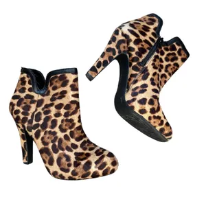Gianni Bini Leopard Pony‎ Hair Leather Stiletto Heel Ankle Booties Womens 7.5M thumbnail 3