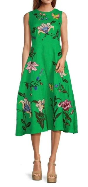 Fanm Mon Gloriosa Hand Embroidered Sleeveless Midi Dress Size S thumbnail 1