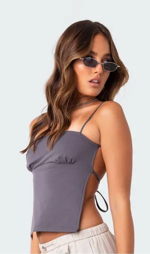 Edikted Charcoal Grey Strappy Tank Top thumbnail 1