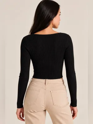 NWT Abercrombie & Fitch Twist-Front Sweater Top – Black – XS thumbnail 3