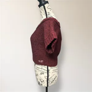 Hollister M Burgundy Wood Blend Off Shoulder Knit‎ Crop Top Short Sleeve Y2K thumbnail 5