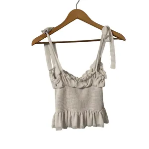 Aritzia Wilfred White Ruffle Smocked Top Blouse thumbnail 8