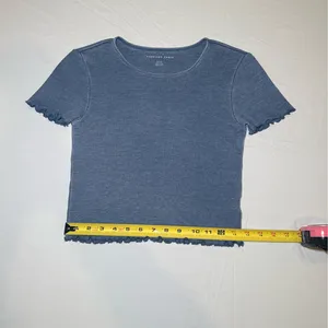 American Eagle Outfitters Women's Washed Blue Waffle Baby Tee Size Small EUC thumbnail 5