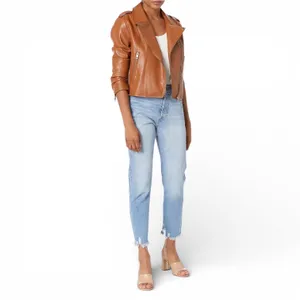 The Drop Heather‎ Moto Jacket Cognac Faux Leather Zip Womens Size L thumbnail 3