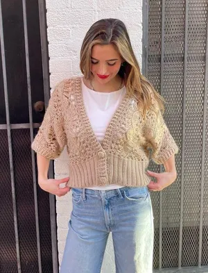 Cream handmade crochet bohemian cardigan/ fits size s-m best thumbnail 1