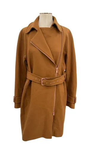 J.Crew‎ Melton Wool Belted Moto Trench Coat Italian Wool Camel Brown Size 12 thumbnail 1