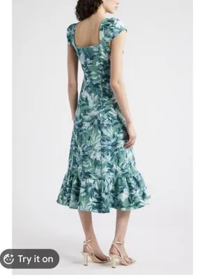 NWT Chelsea28 Green Sweetheart Neckline Cap Sleeve Midi Dress Size Small thumbnail 3
