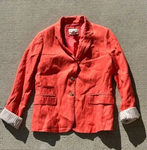 J.Crew Schoolboy Blazer Jacket Size 6 Coral Orange Striped Cuffs Business Casual thumbnail 1