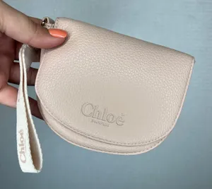 Chloé Parfum Blush Pink Pebbled Vegan Leather Wristlet Pouch Saddle Bag Logo thumbnail 1